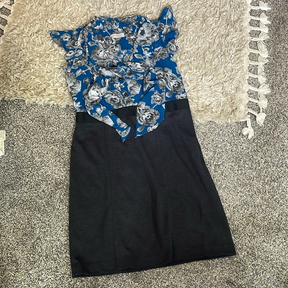 🔵 Loft gray black blue ruffle top dress size 6 business wear - Picture 1 of 3